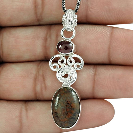 Natural Jasper Gemstone Indian Jewelry 925 Sterling Silver Pendant For Girls Z11