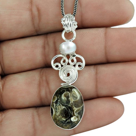 Halloween Gift Pendant Boho 925 Sterling Silver Natural Jasper Gemstone W6