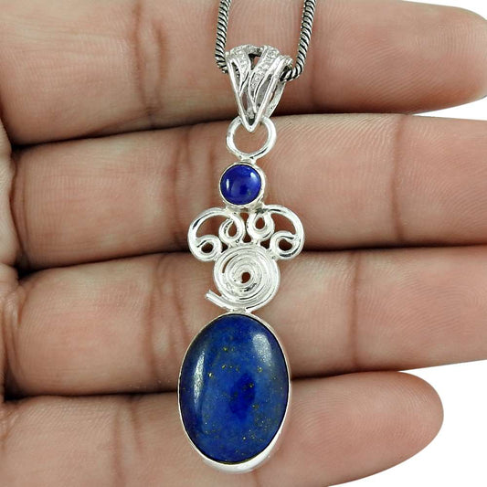 Halloween Gift 925 Sterling Silver Natural Lapis Lazuli Gemstone Pendant A12
