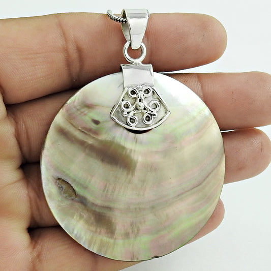 Natural Shell Gemstone Jewelry 925 Sterling Silver Pendant Ethnic For Girls Z3