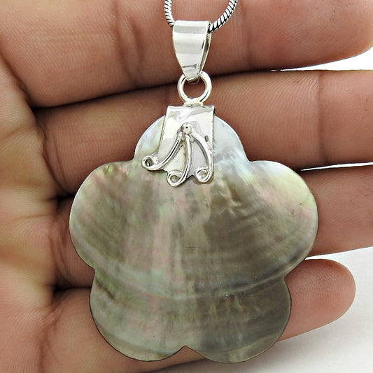 Natural Shell Gemstone Pendant Tribal 925 Sterling Silver Jewelry For Girls A4