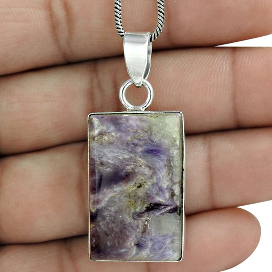 Natural Charoite Gemstone Pendant Ethnic 925 Sterling Silver For Girls C34