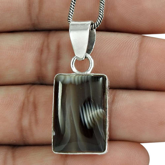 Halloween Gift Natural Botswana Agate Gemstone Pendant 925 Sterling Silver C12