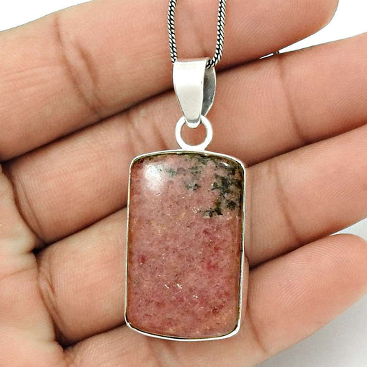 Wedding Gift For Her 925 Silver Natural Rhodonite Gemstone Pendant Vintage H15