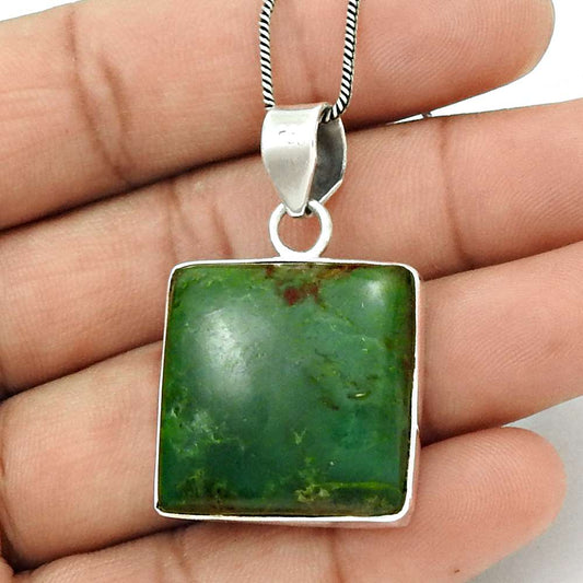 Natural Chrysoprase Gemstone 925 Sterling Silver Pendant Bohemian For Women J15