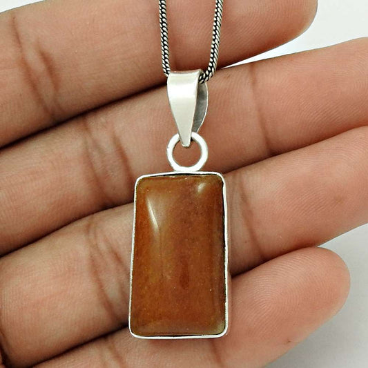 Natural Aventurine Gemstone 925 Sterling Silver Pendant Ethnic For Women L15