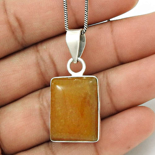 Natural Aventurine Gemstone 925 Sterling Silver Pendant Vintage For Girls M15