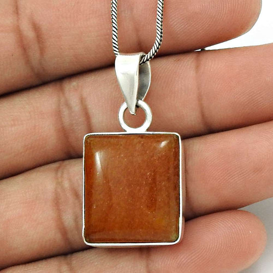 Anniversary Gift For Her Natural Aventurine Pendant Tribal 925 Silver N15