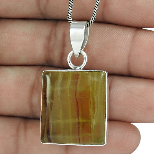 Birthday Gift For Her Natural Fluorite Gemstone Pendant Bohemian 925 Silver O8