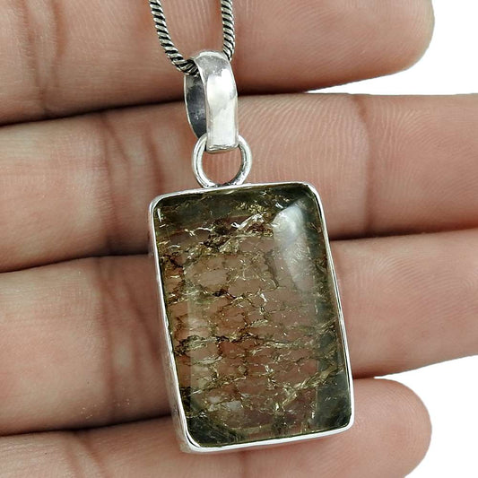 Natural Snake Rutile Gemstone Pendant Boho 925 Sterling Silver Indian Jewelry V6