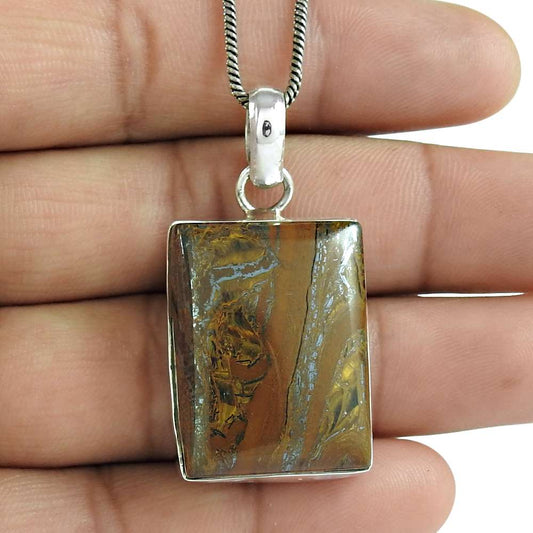 Daily Wear 925 Sterling Silver Iron Tiger's Eye Gemstone Pendant Antique Jewelry D42