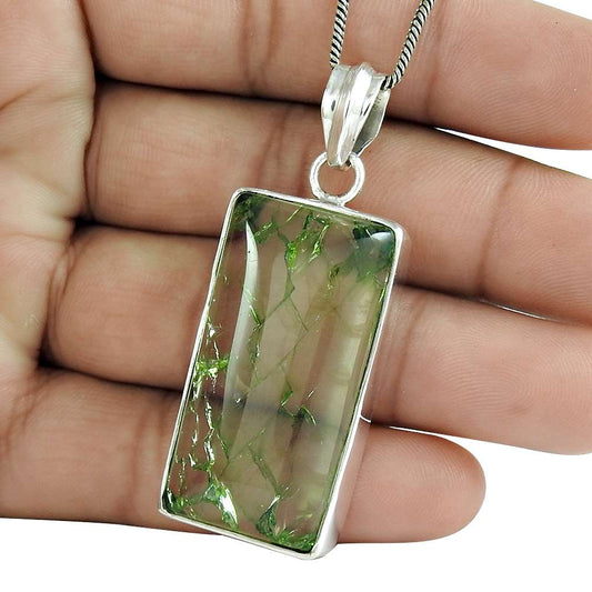 Natural Snake Rutile Gemstone 925 Sterling Silver Pendant Boho N16
