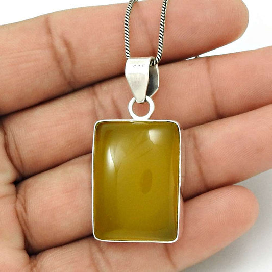 Gift For Women Pendant Stylish 925 Silver Natural Yellow Onyx Gemstone Q3