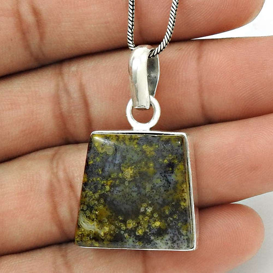 Natural Crinoid Fossil Gemstone Pendant Ethnic 925 Sterling Silver For Girls R15