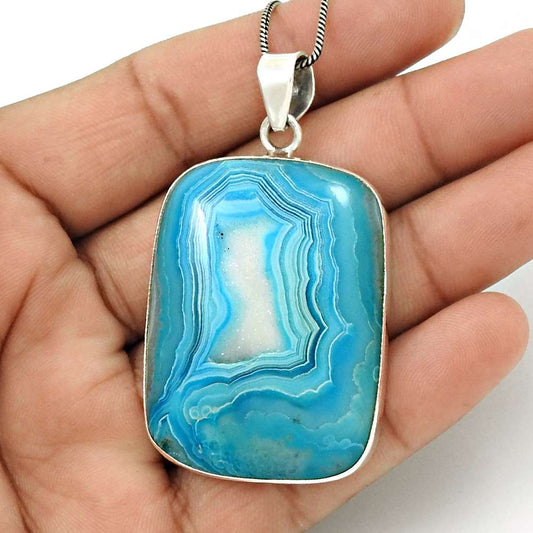 Natural Druzy Gemstone Pendant Vintage 925 Sterling Silver Jewelry For Girls U15