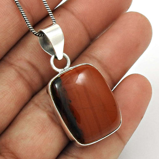 Natural Red Jasper Gemstone Pendant Bohemian 925 Sterling Silver For Girls X15