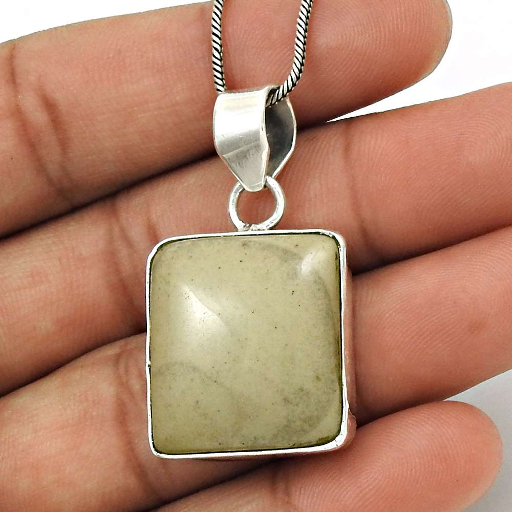 Anniversary Gift For Her Natural Leaf Jasper Pendant Vintage 925 Silver Z15