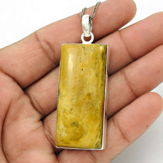 Natural Mookaite Gemstone Pendant Bohemian Yellow 925 Sterling Silver C16