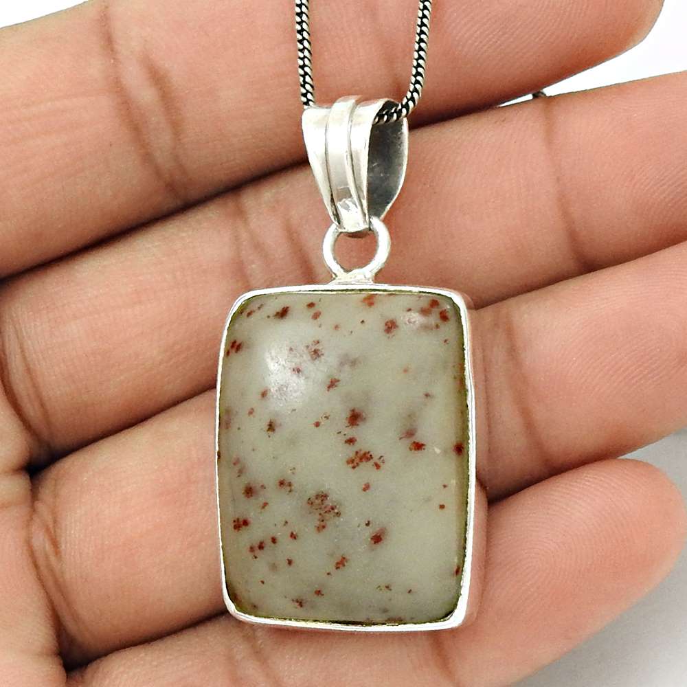 Birthday Gift For Her Natural Plumwood Jasper Pendant Boho 925 Silver H16