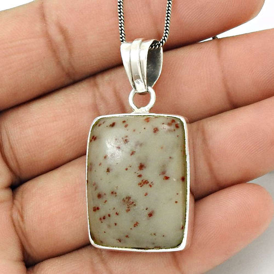 Birthday Gift For Her Natural Plumwood Jasper Pendant Boho 925 Silver H16