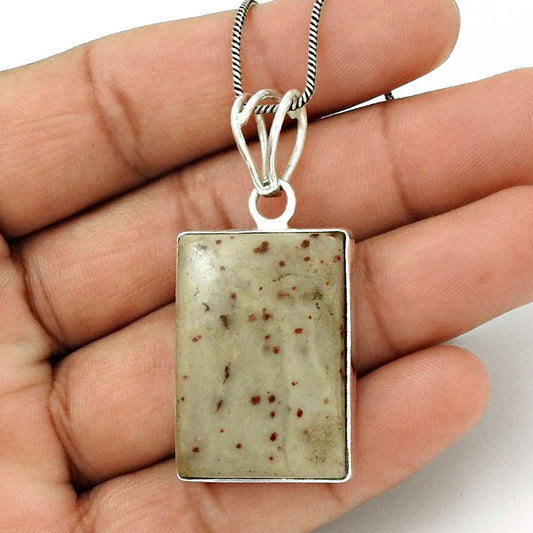 Anniversary Gift For Her Natural Plumwood Jasper Pendant Stylish 925 Silver J16