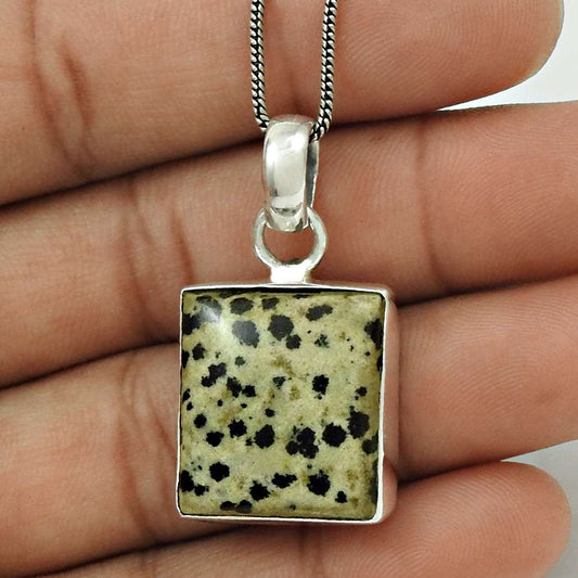 Natural Dalmation Jasper Gemstone 925 Silver Pendant Vintage For Girls K16
