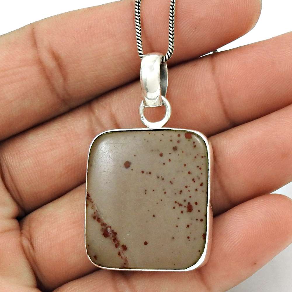Birthday Gift For Her Natural Coffee Bean Jasper Pendant Boho 925 Silver M16