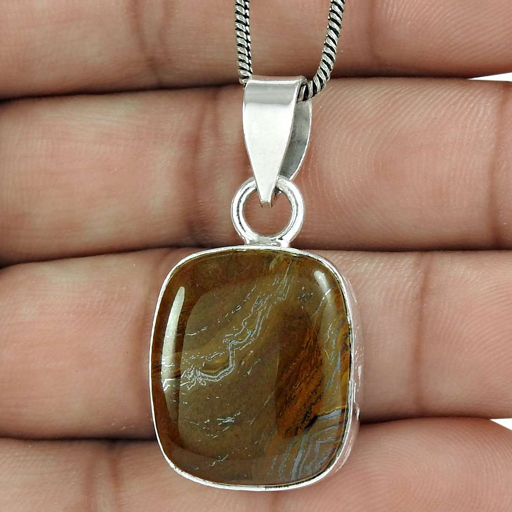 Halloween Gift 925 Sterling Silver Natural Tiger'S Eye Gemstone Pendant F12