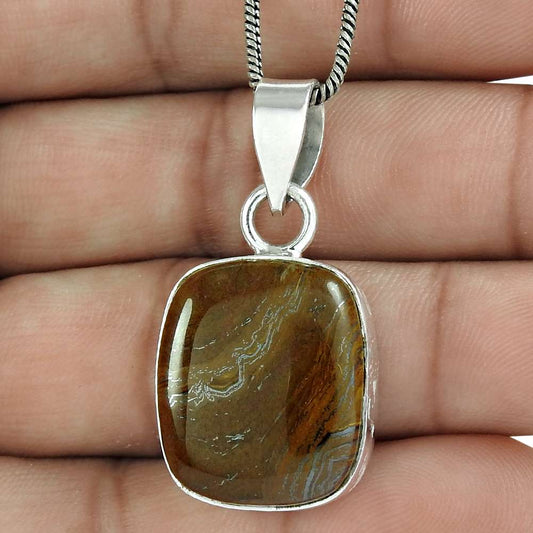 Halloween Gift 925 Sterling Silver Natural Tiger'S Eye Gemstone Pendant F12