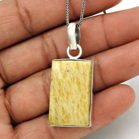 Wedding Gift For Her 925 Silver Natural Yellow Lace Agate Pendant Bohemian N16