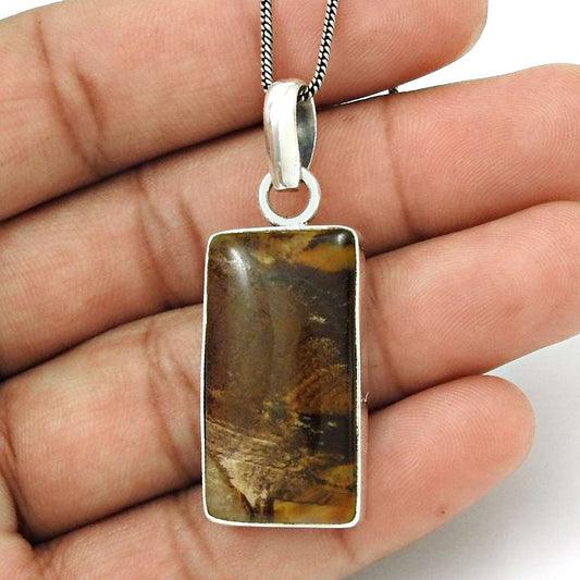 Natural Brush Agate Gemstone Pendant Ethnic 925 Sterling Silver For Women O16