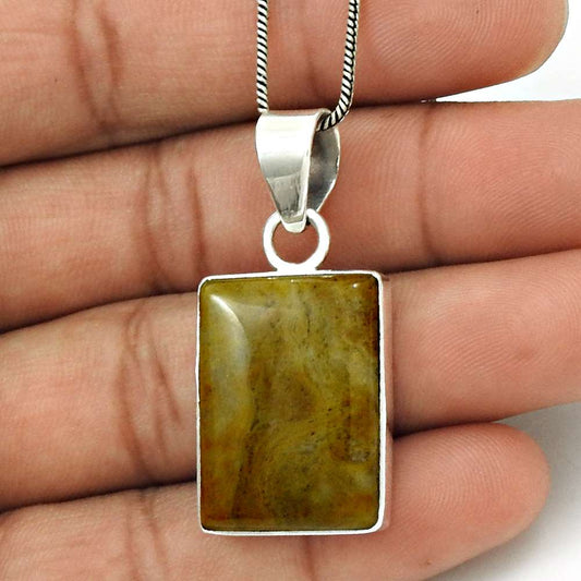 Natural Imperial Jasper Gemstone Pendant Vintage Brown 925 Sterling Silver P16