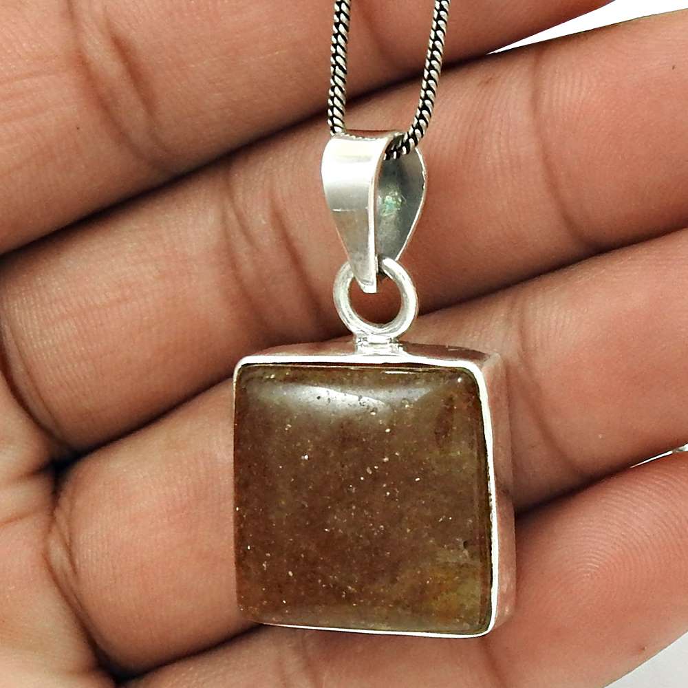 Natural Sunstone Gemstone Pendant Bohemian 925 Sterling Silver For Girls S16