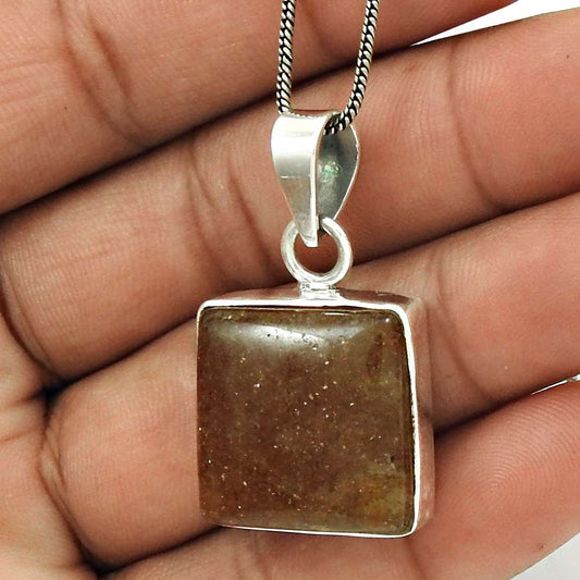 Natural Sunstone Gemstone Pendant Bohemian 925 Sterling Silver For Girls S16
