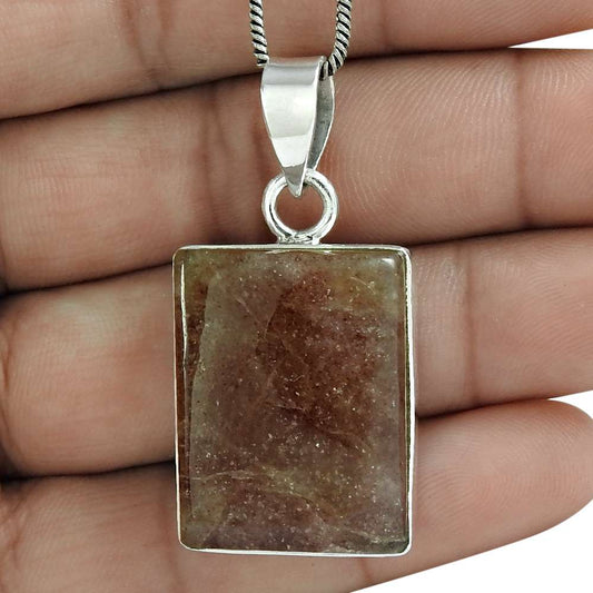 Gift For Women Pendant Tribal 925 Sterling Silver Natural Sunstone Gemstone B10