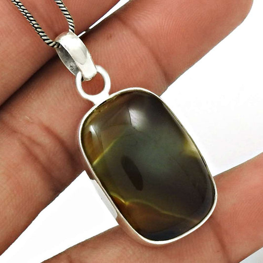 Natural Green Onyx Gemstone Pendant Ethnic 925 Sterling Silver For Women Y11
