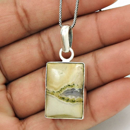 Birthday Gift For Her Natural Picture Jasper Pendant Tribal 925 Silver W16
