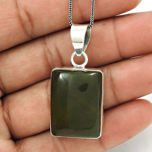 Natural Gold Sheen Obsidian Gemstone Pendant Boho Gray 925 Sterling Silver X16