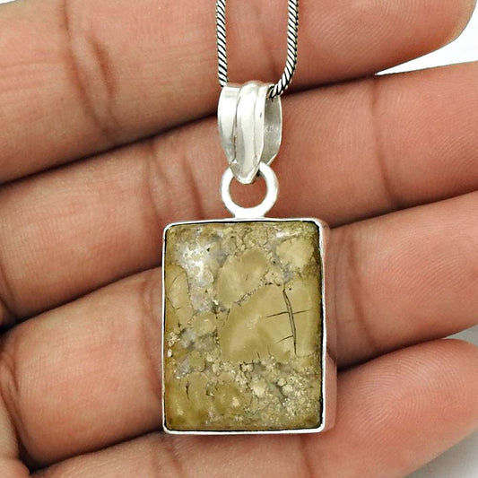 Anniversary Gift For Her Natural Ivory Jasper Pendant Ethnic 925 Silver A17
