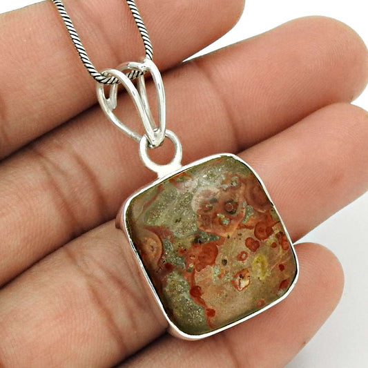 Natural Mushroom Rhyolite Gemstone Pendant Vintage 925 Sterling Silver B17