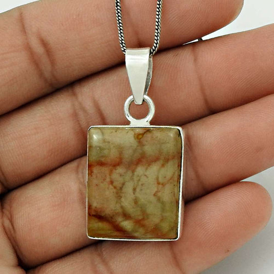 Natural Jasper Gemstone Pendant Stylish 925 Sterling Silver For Women F17