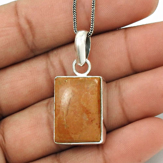 Gift For Her 925 Sterling Silver Natural Jasper Gemstone Pendant Vintage H17
