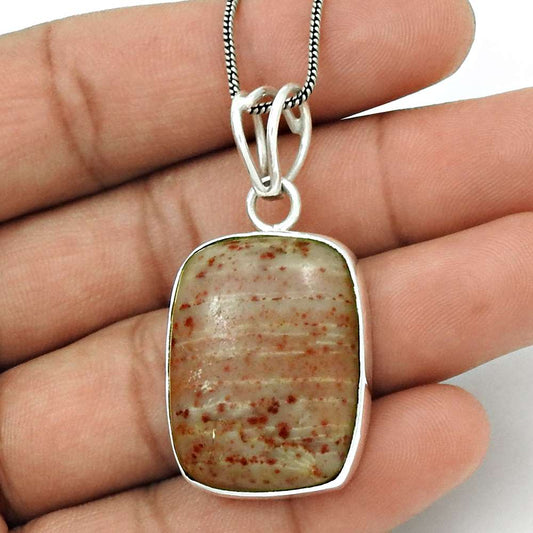 Natural Jasper Gemstone Jewelry 925 Sterling Silver Pendant Tribal For Women I17
