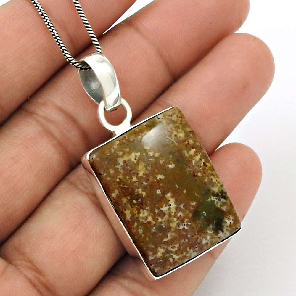 Natural Jasper Gemstone Pendant Bohemian 925 Sterling Silver For Girls K17