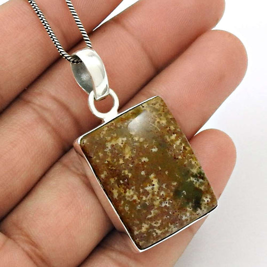 Natural Jasper Gemstone Pendant Bohemian 925 Sterling Silver For Girls K17