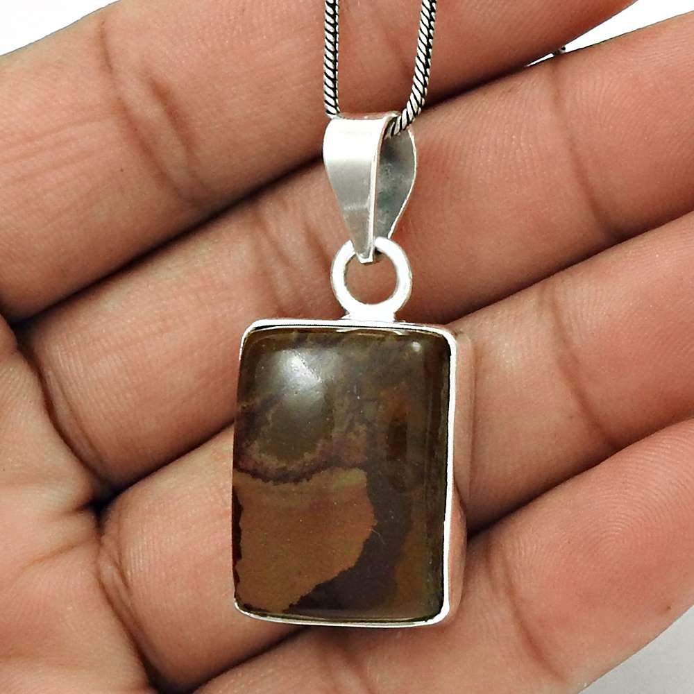 Gift For Women Pendant Vintage 925 Sterling Silver Natural Jasper Gemstone N17