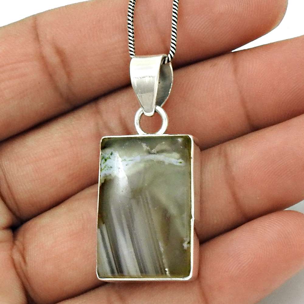 Wedding Gift For Her 925 Silver Natural Moss Agate Gemstone Pendant Boho P17