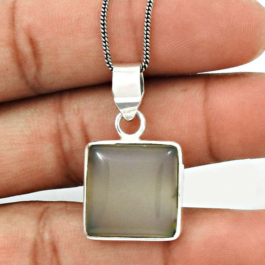 Gift For Women Pendant Bohemian 925 Silver Natural Chalcedony Gemstone Q1