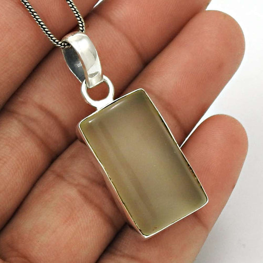 Gift For Her 925 Sterling Silver Natural Chalcedony Gemstone Pendant Stylish R17