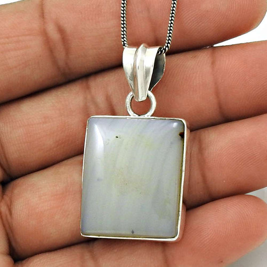 Natural Chalcedony Gemstone Pendant Ethnic 925 Sterling Silver Jewelry S17